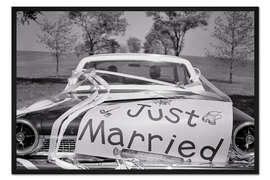 Gerahmter Kunstdruck "Just Married" Oldtimer, 1960er