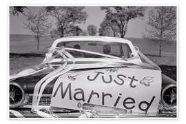 Poster "Just Married" classic car, 1960s