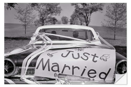 Selvklebende plakat "Just Married" classic car, 1960s