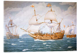 Acrylic print English Colonial Ships Traveling to Jamestown, Virginia, 1607