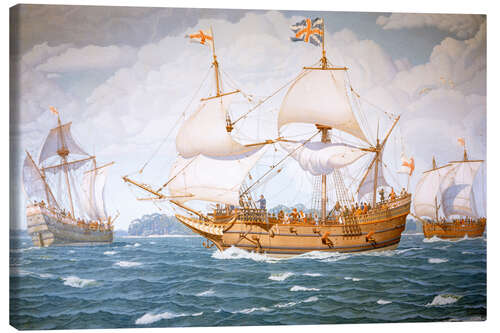 Lienzo Barcos coloniales ingleses viajando a Jamestown, Virginia, 1607