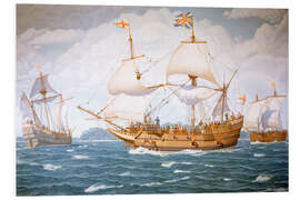 Obraz na PCV English Colonial Ships Traveling to Jamestown, Virginia, 1607