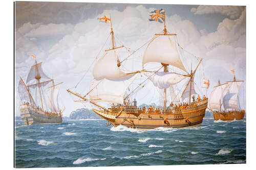 Tableau en plexi-alu Navires coloniaux anglais se rendant à Jamestown, Virginie, 1607