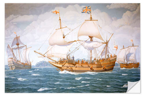 Wall sticker English Colonial Ships Traveling to Jamestown, Virginia, 1607
