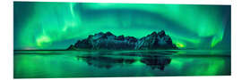 Foam board print Reflection of the green aurora in the sea, Iceland