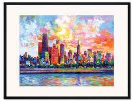 Gerahmter Kunstdruck Chicago Farbenfrohe Skyline