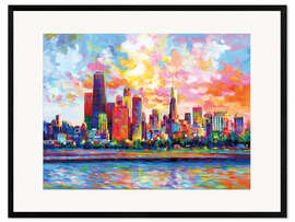 Ingelijste kunstdruk Chicago Colourful Skyline