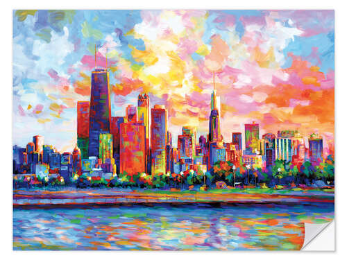 Sticker mural Chicago Colourful Skyline