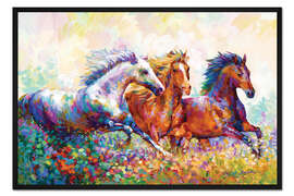 Gerahmter Kunstdruck Pferde im Galopp Farbenfroh