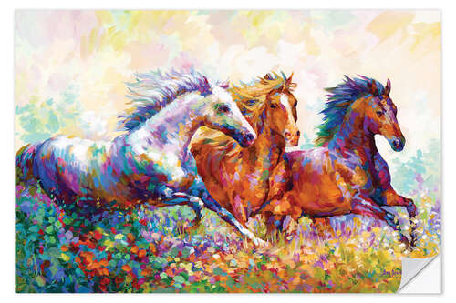 Selvklebende plakat Horses on the Gallop Colourful