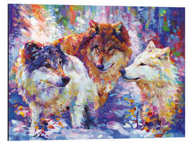 Tableau en aluminium Colourful Wolf Pack