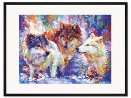 Gerahmter Kunstdruck Farbenfrohes Wolfsrudel