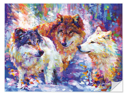 Selvklebende plakat Colourful Wolf Pack