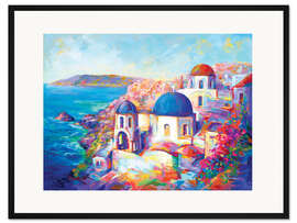 Gerahmter Kunstdruck Farbenfrohes Santorini