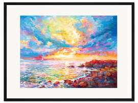 Gerahmter Kunstdruck Farbenfroher, Mediterraner Sonnenuntergang