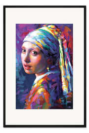 Gerahmter Kunstdruck Mädchen mit Perlenohrring, Farbenfroh