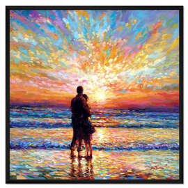 Gerahmter Kunstdruck Paar am Strand im Sonnenuntergang