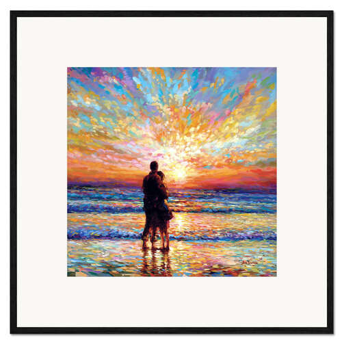 Innrammet kunsttrykk Couple at the Beach Sunset