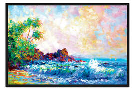 Gerahmter Kunstdruck Wellen und Palmen