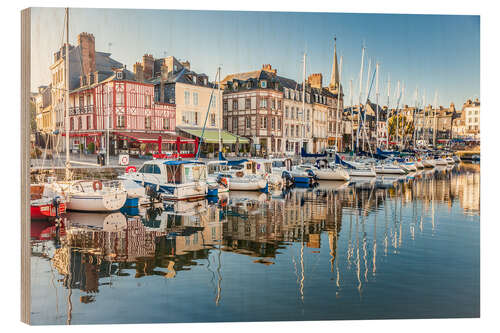 Wood print Honfleur harbor in Normandy, France