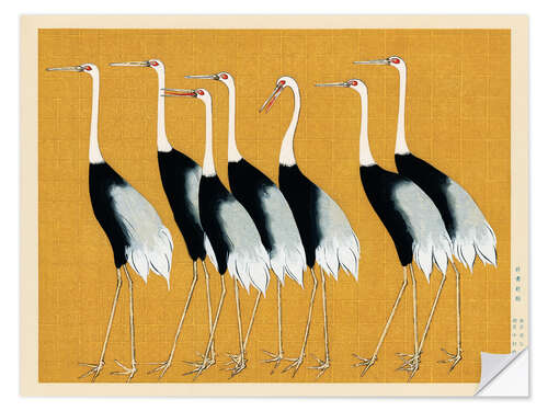 Sticker mural Flock of Japanese Red Crown Cranes