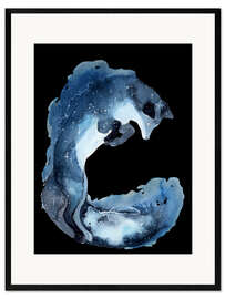 Framed art print Galaxis, jumping fox, black