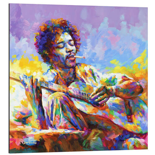 Aluminium print Jimi Hendrix playing the Guitar