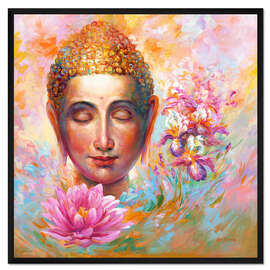 Gerahmter Kunstdruck Buddha Lotus, Farbenfroh I