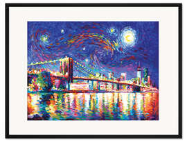 Gerahmter Kunstdruck Brooklyn Bridge bei Nacht
