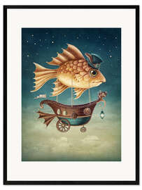 Plakat artystyczny premium w ramie Fish sailing through the sky