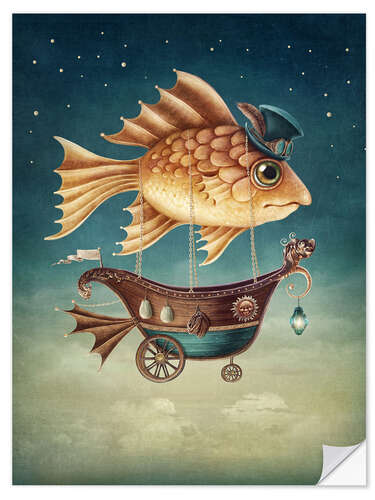 Muursticker Fish sailing through the sky