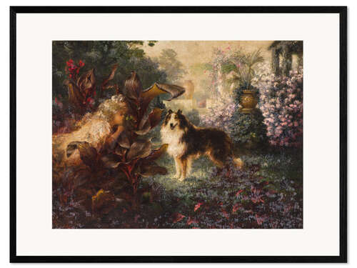 Innrammet kunsttrykk Girl and Dog in Garden