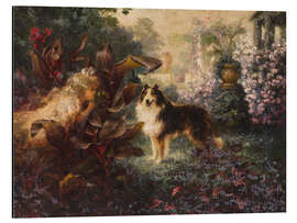 Magnettafel Mädchen und Hund im Garten