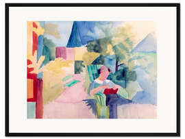 Gerahmter Kunstdruck Garten mit lesender Frau (am Thuner See)