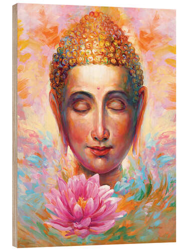 Trätavla Buddha Lotus, Colourful II