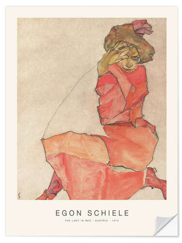 Wall sticker Female Kneeling in an Orange Red Dress, 1918