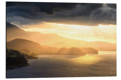 Aluminium print Sunset mood over Spiez and Lake Thun