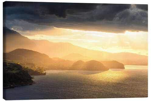 Canvastavla Sunset mood over Spiez and Lake Thun