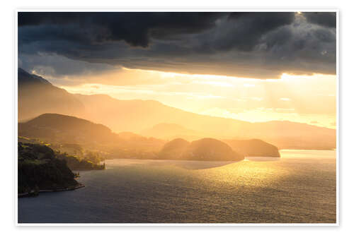 Poster Sunset mood over Spiez and Lake Thun