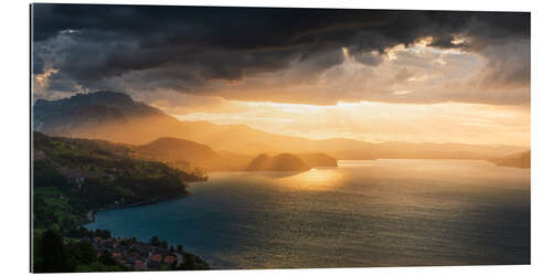 Galleritryck Sunset mood over Lake Thun and Spiez II