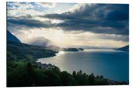 Aluminium print Sunset mood with clouds over Lake Thun