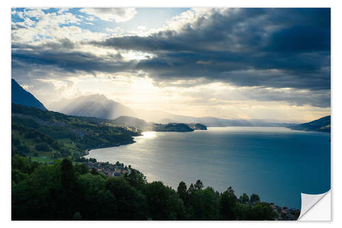 Naklejka na ścianę Sunset mood with clouds over Lake Thun