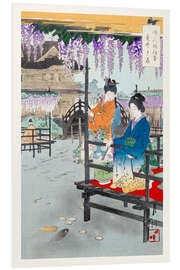 Tableau en PVC Geisha on the veranda over the fish pond