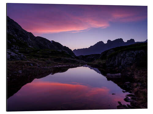 Tableau en aluminium Sunset silhouette of Wendenstock mountain range at Sustenpass