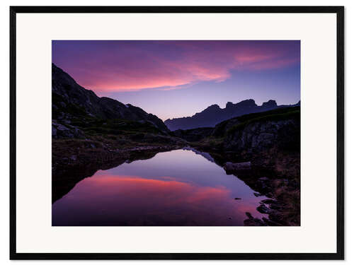 Gerahmter Kunstdruck Sonnenuntergangssilhouette der Wendenstock-Bergkette