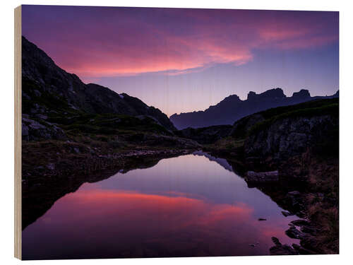 Hout print Sunset silhouette of Wendenstock mountain range at Sustenpass