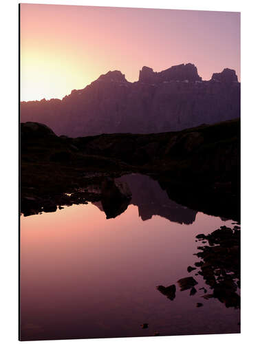 Aluminium print Mountain silhouette in the evening light in the Swiss Alps