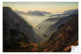 Selvklebende plakat Fly away in the Italian Dolomites