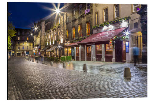 Alubild Grassmarket in Edinburgh am Abend