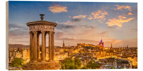 Tableau en bois Enchanting sunset over Edinburgh